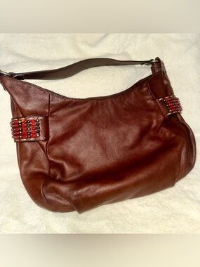 Donald J Pliner Couture Beaded Leather Hobo Bag Italy Vintage Y2K Brown